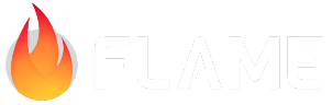 Flame logo: a fiery symbol along with the FLAME wordmark.